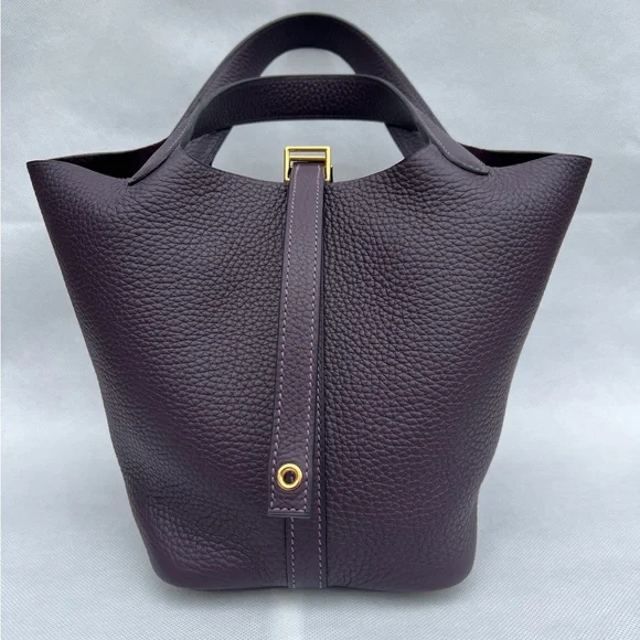 Hermes Plum Leather Picotin Tote with Gold Hardware - Picture 6 of 14